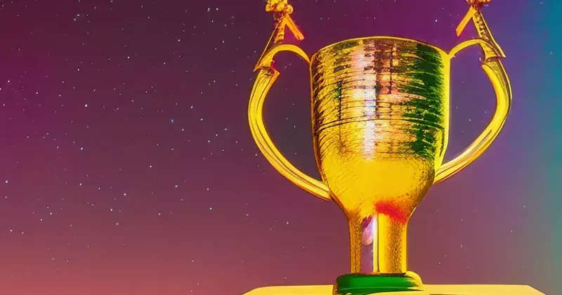 Speech-to-text gold trophy looking into space